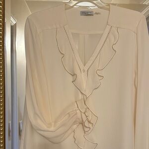 Ramy Brook Ivory Ruffle 💯 % Silk Blouse